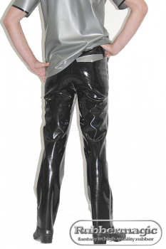 Latex-trousers, two-coloured with attached hip pocket